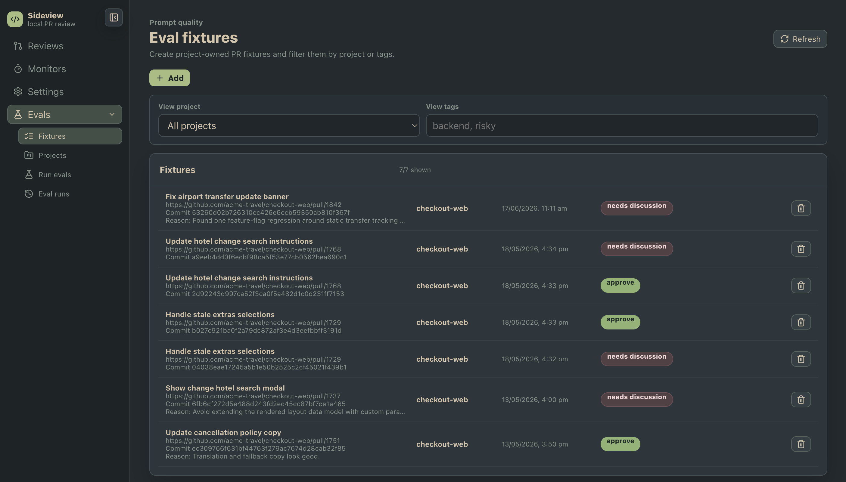 eval fixtures